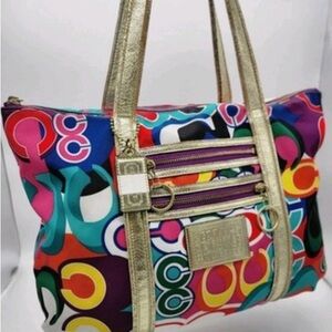 Coach Multicolor Shoulder Bag with Gold Accents
